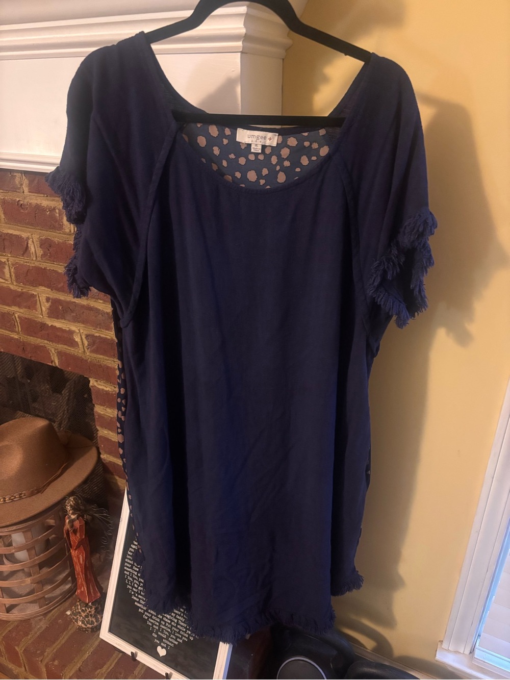 Umgee Navy Blue Fringe Sleeve Tunic